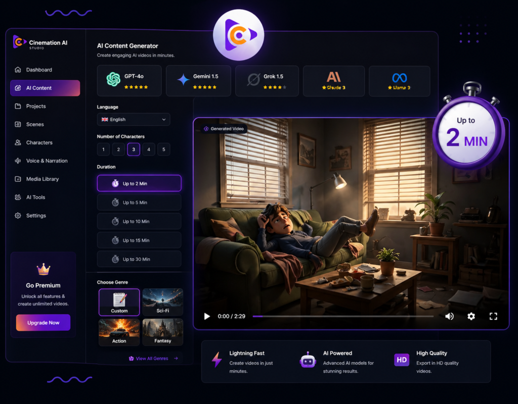 Cinemation background music selection AI video tool