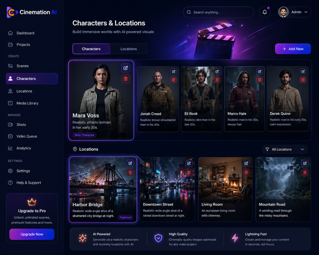 Cinemation AI voice selection narration options