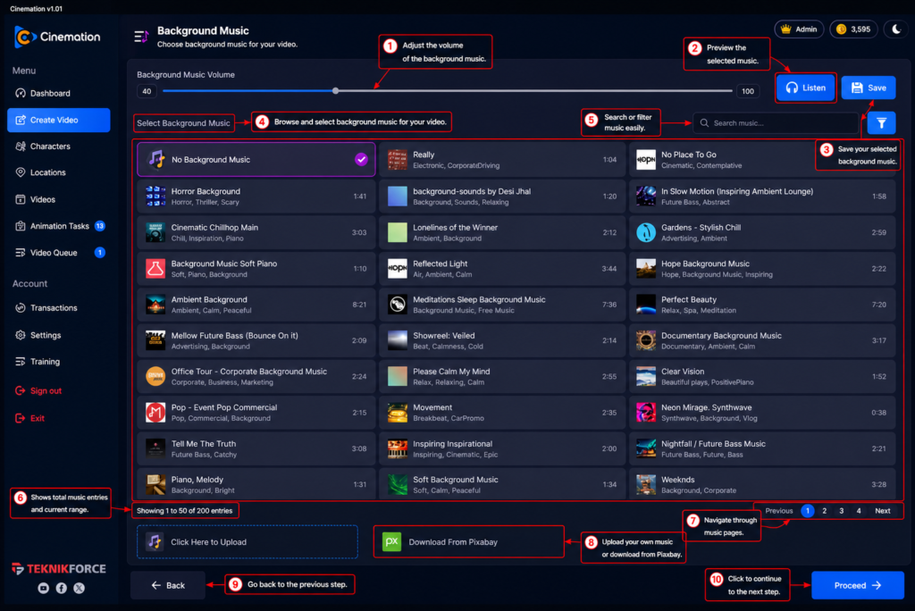 Cinemation-background-music-selection-interface