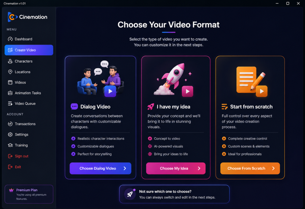 Cinemation-video-creation-dashboard-UI