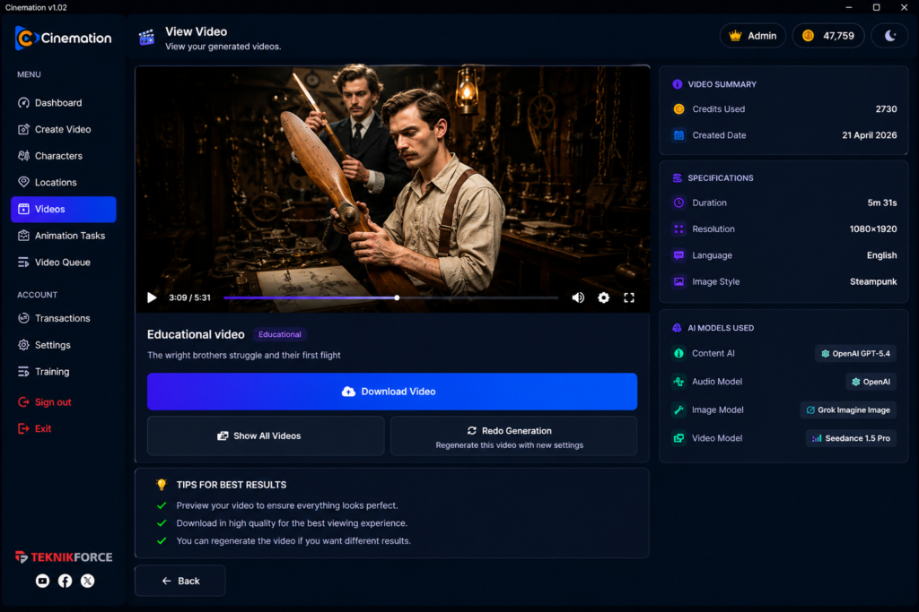 Cinemation-video-dashboard-interface