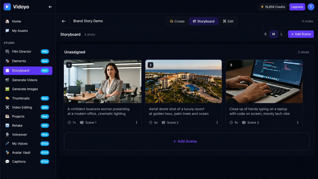 Storyboard editor with modern UI