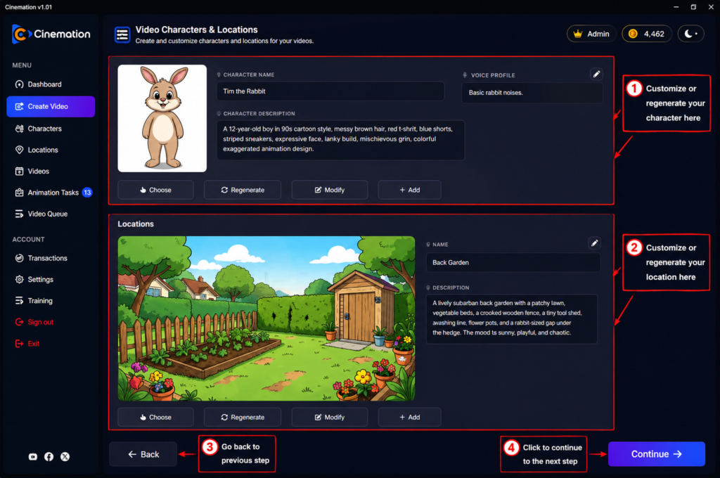 Video-character-and-location-customization-dashboard