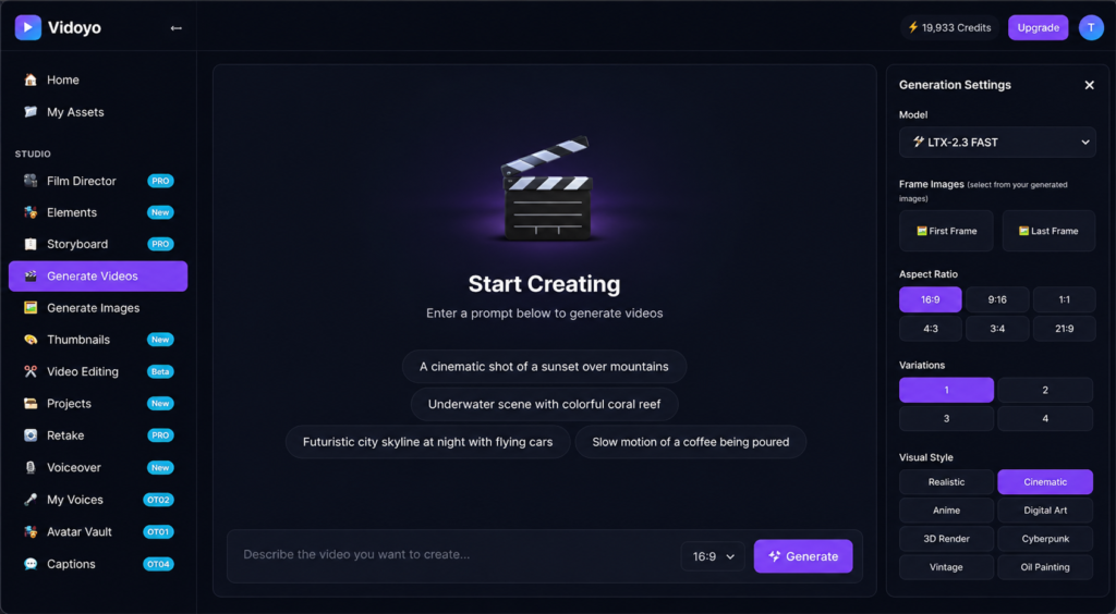 Vidoyo interface with creative prompts