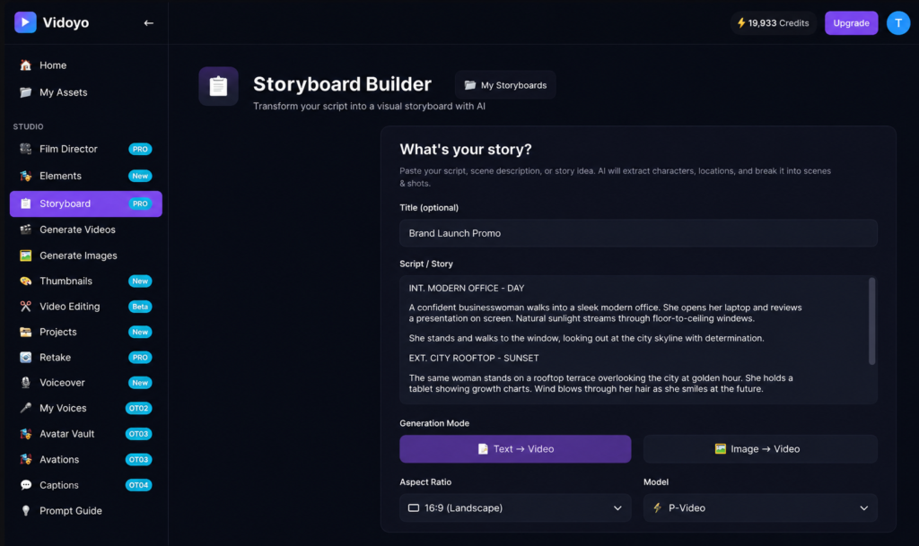 Vidoyo storyboard builder interface