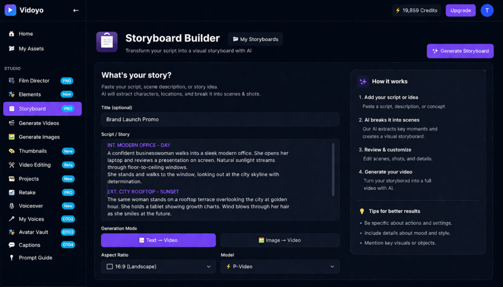 Vidoyo storyboard builder interface